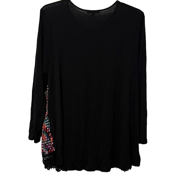 SIGNATURE STUDIO LONG SLV V-NECK TUNIC BLOUSE, WOMENS, 2X, BLACK & MULTICOLOR - Picture 5 of 11